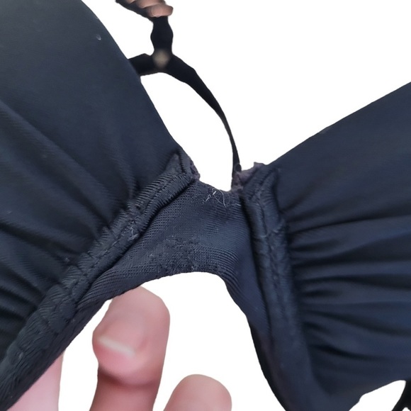 Aerie Perkier Push Up metal ring embellished bikini top black 32B - Picture 8 of 14
